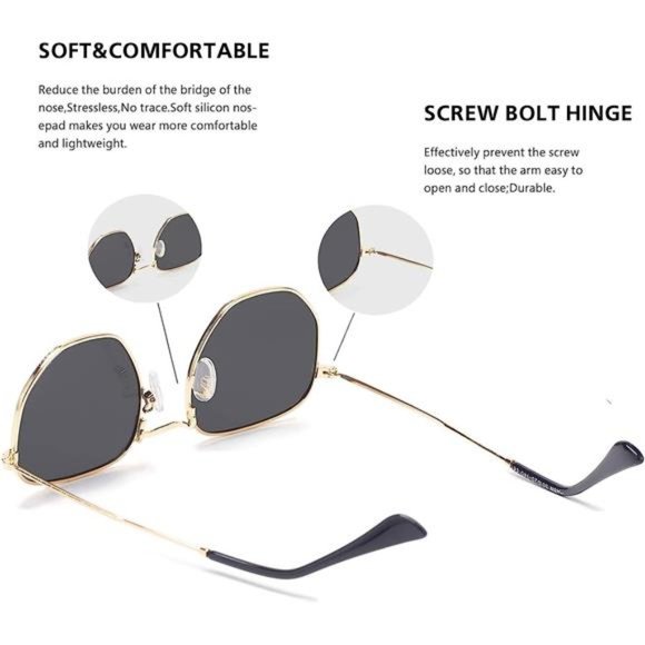 Hipster Hexagonal Polarized Sunglasses Men Women Geometric Square Small Vintage - Picture 3 of 6